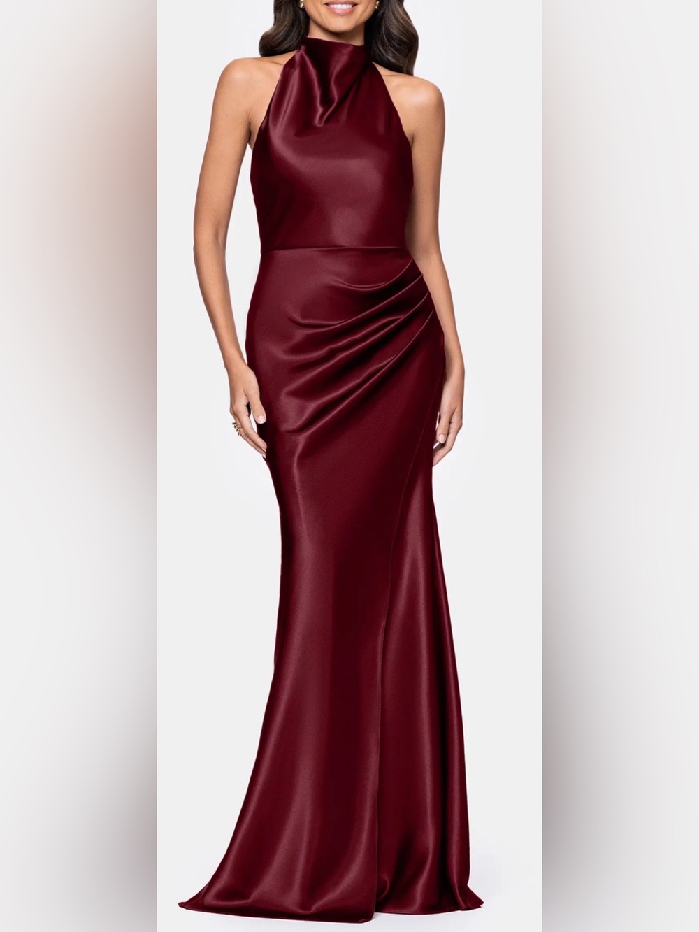 New Betsy & Adam Charmeuse Halter Burgundy Dress Sz 14